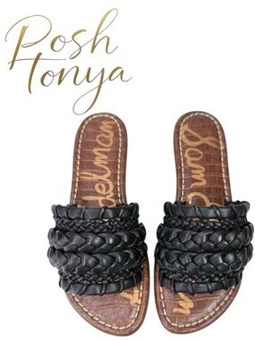 Sam Edelman Giada Black Woven Leather Slide Sandals Size 6 Coastal Resort